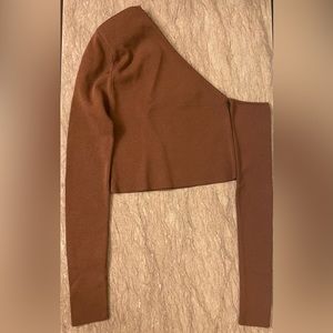 Zara Toffee Brown Asymmetric Cut-Out Knit Fitted Top